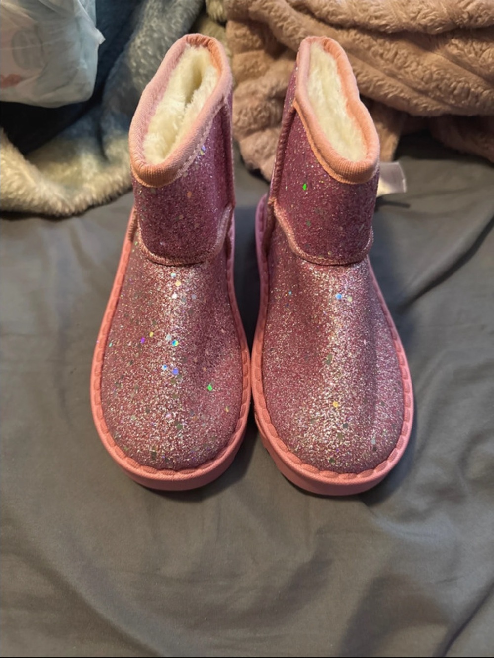 Girls Pink Glitter Cozy Winter Boots with Fleece Lining
